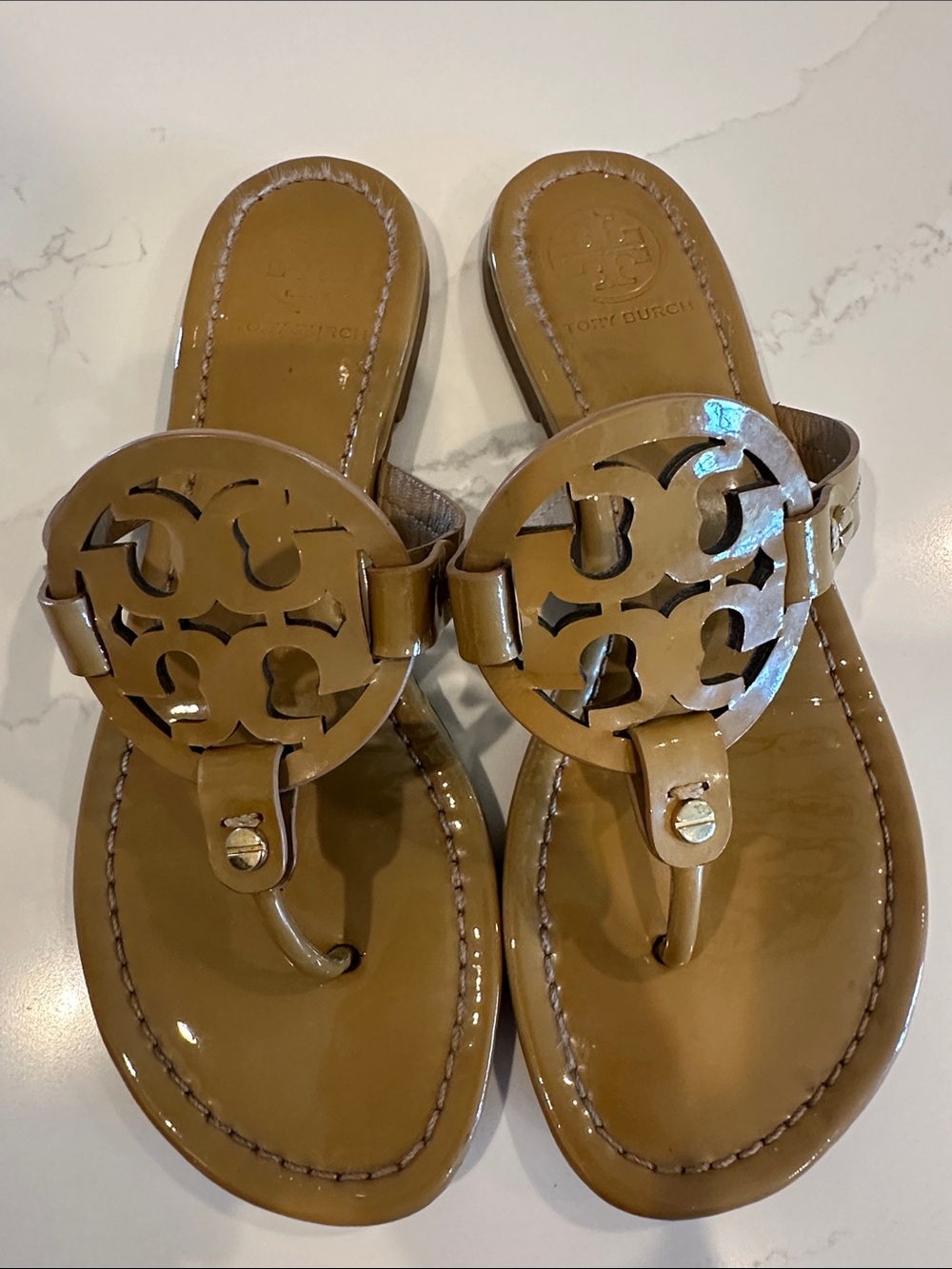 Tory Burch Sand Patent Leather Miller Sandals Size 7 1/2